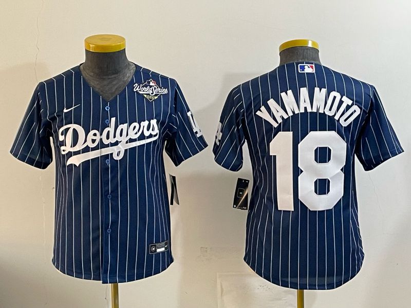 Youth Nike 2026 Los Angeles Dodgers #18 Yamamoto Blue Stripe Game MLB Jersey 121115